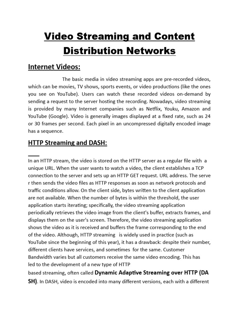 Video Streaming and Content Distribution Networks Download Free PDF