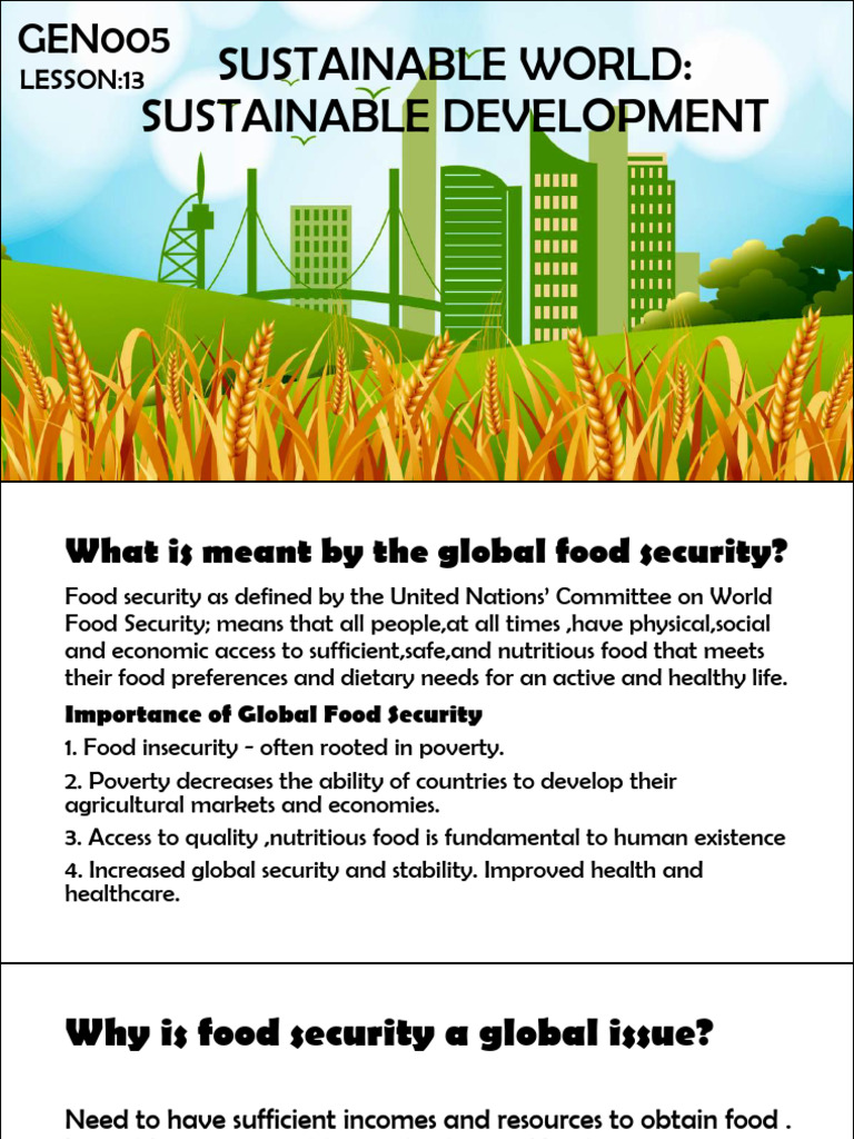 Lesson 13 Sustainable World Sustainable Development Pdf Food