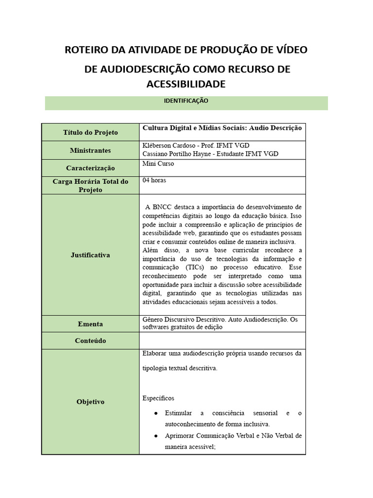 Produção de Vídeo: Audiodescrição Acessível | PDF | Acessibilidade | Roupas