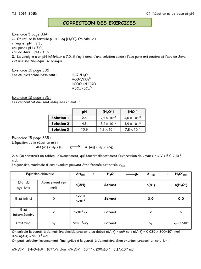 C4 Correction Exercices Acidite | PDF | Acide | Ph