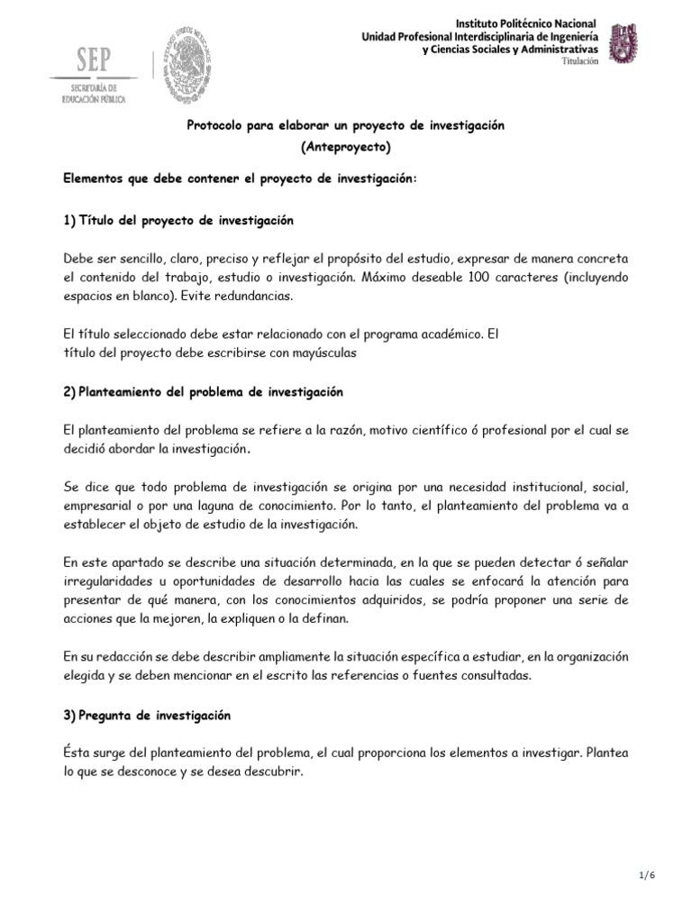 Protocolo para Elaborar Un Proyecto de Investigación (Anteproyecto ...