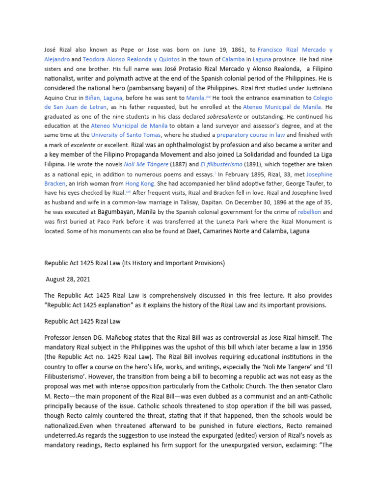 Rizal Reporter 1 in Mathematics 11 | PDF | History