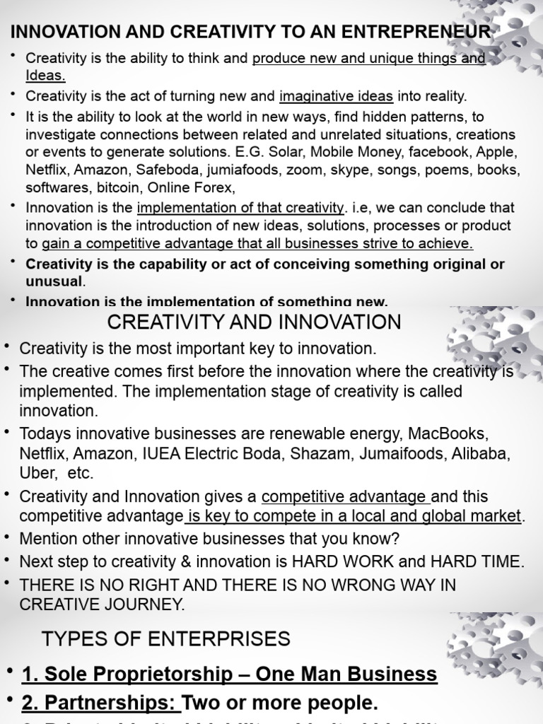 Creativity and Innovation in Entrepreneurship | PDF | Partnership ...