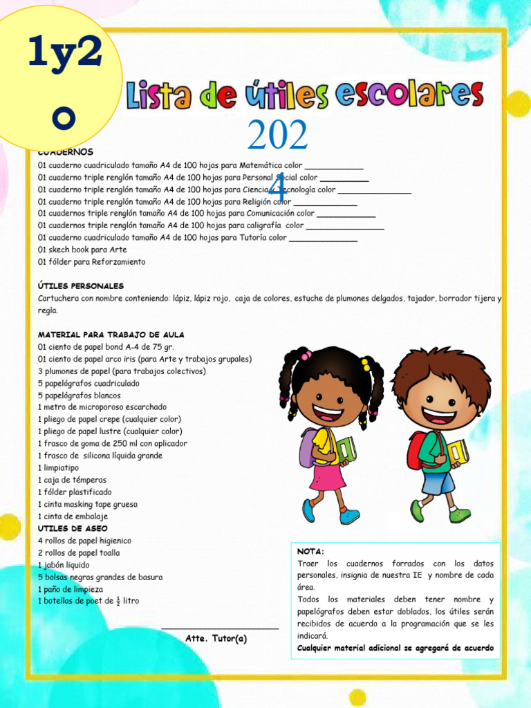 Lista de útiles escolares 2025 primaria | PDF | Cuaderno | Papelería