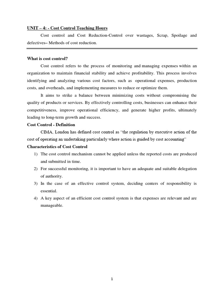 Cost Control vs. Cost Reduction Explained | PDF | Cost Accounting ...