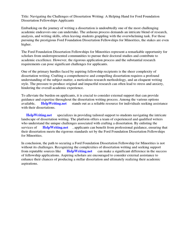 Ford Foundation Dissertation Fellowships for Minorities PDF Doctor