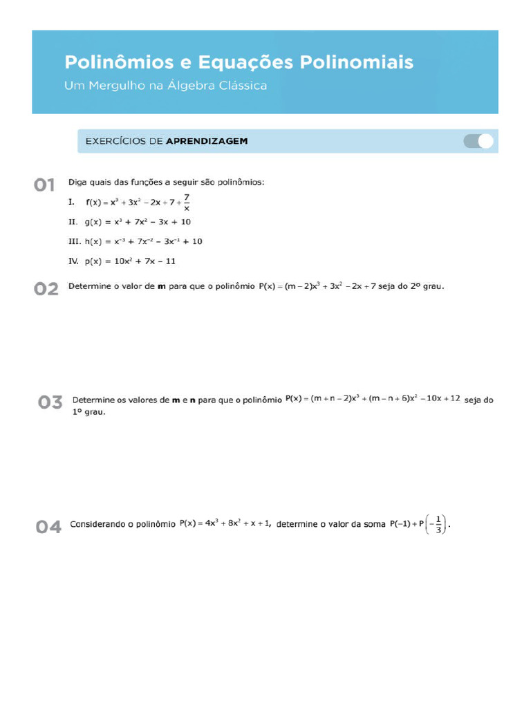 B1 - Polinômios e Equações Polinomiais | PDF