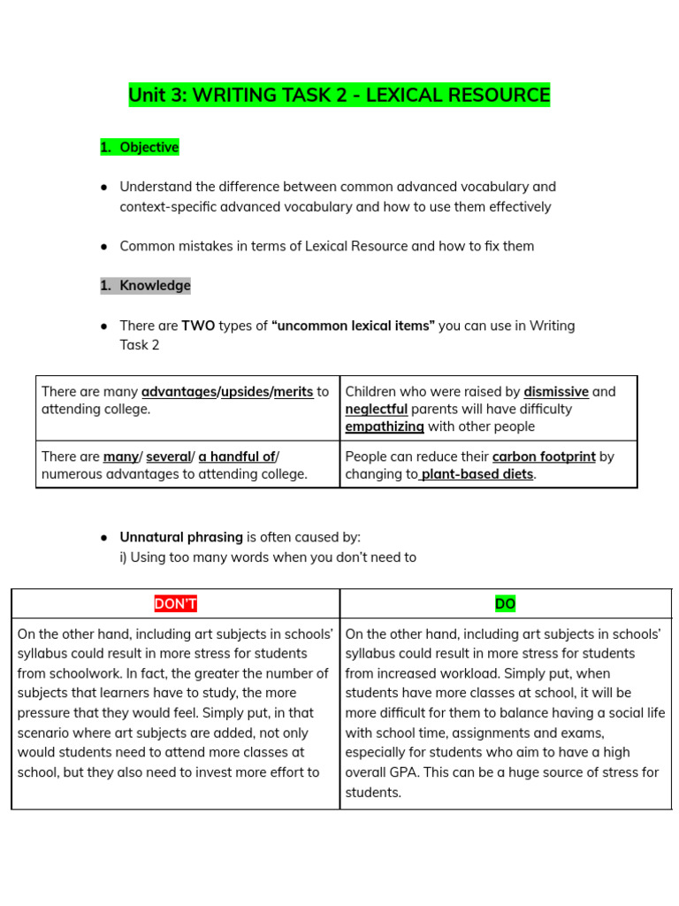 Mastering Lexical Resource for Writing Task 2 | PDF | Human | Homework