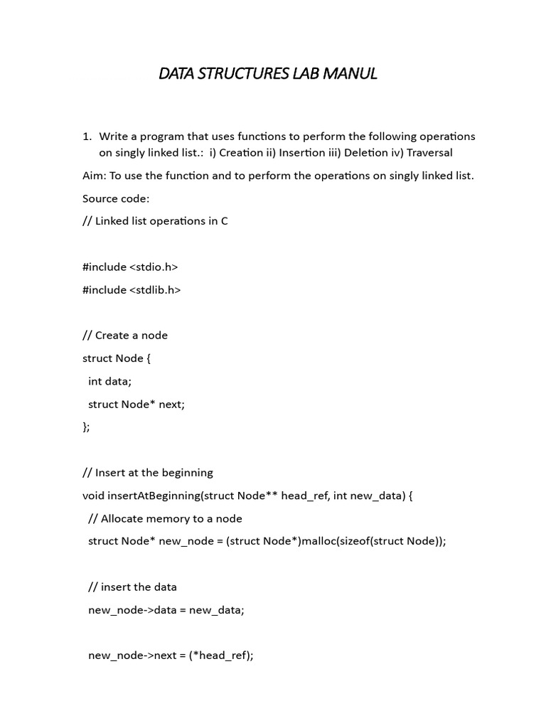 DATA STRUCTURES LAB MANUL (2) | PDF