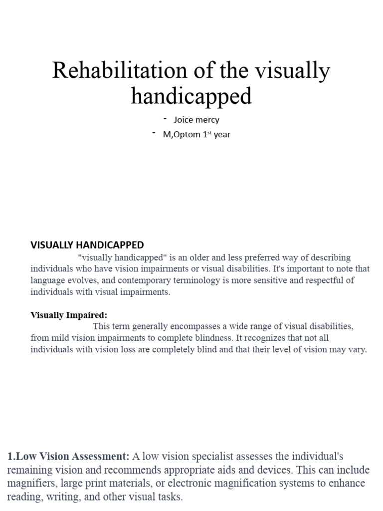 Rehabilitation of The Visually Handicapped PDF Visual Impairment