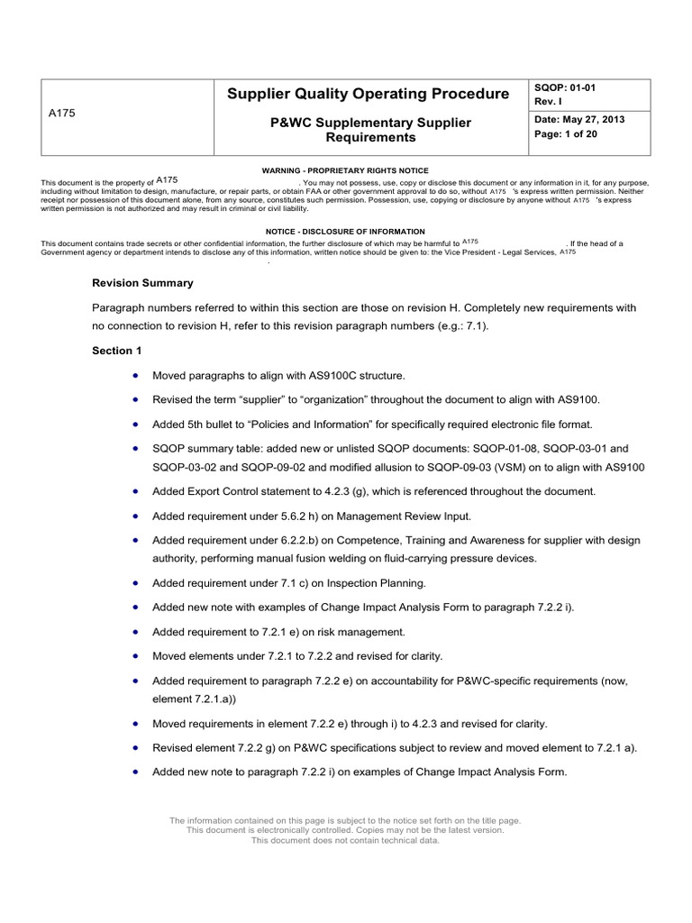 P&WC Supplier Quality Operating Procedure | PDF | Specification ...