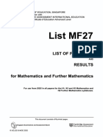 List of Formulae For Singaporean A-Level Maths and Further Maths Seab-Mathematics-Mf27 - (Approved)