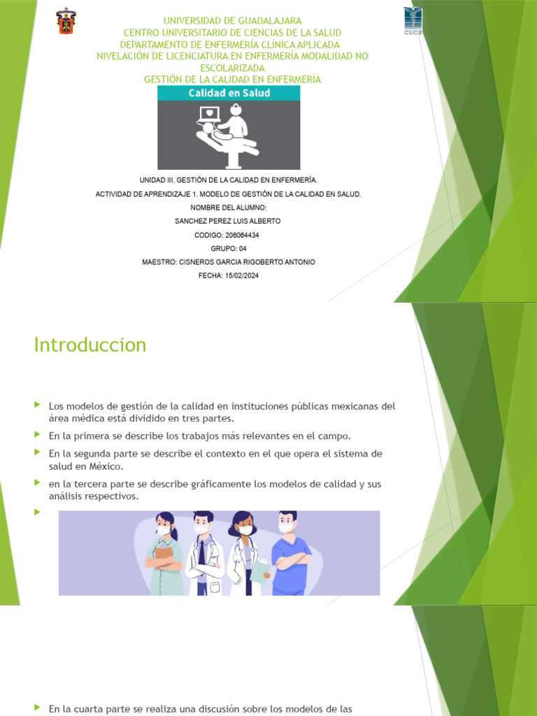 Actividad De Aprendizaje 1 Modelo De Gestión De La Calidad En Salud