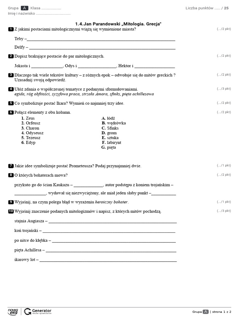 1.4.Test-Jan Parandowski Mitologia. Grecja (2) | PDF