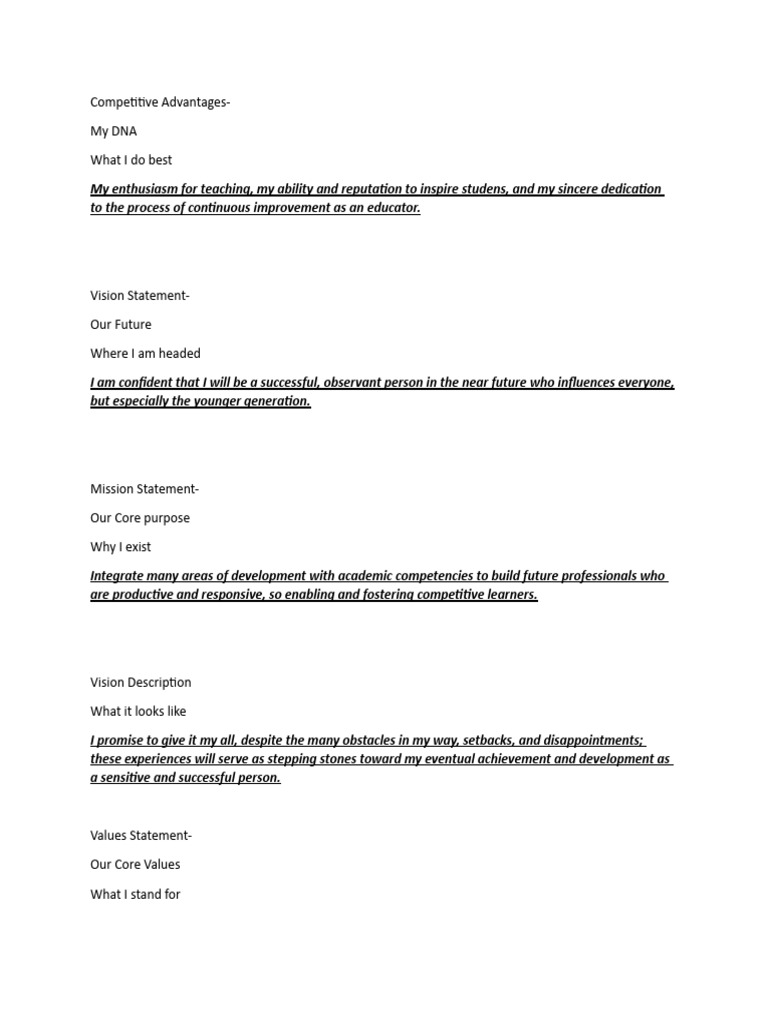 My Teaching Vision and Values Statement | PDF | Teachers | Human ...