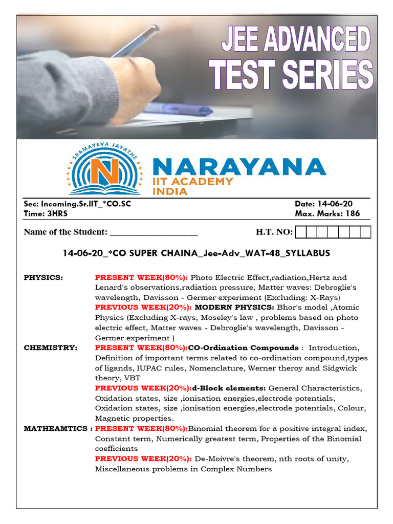 JEE Advanced Syllabus Overview | PDF | Photoelectric Effect ...