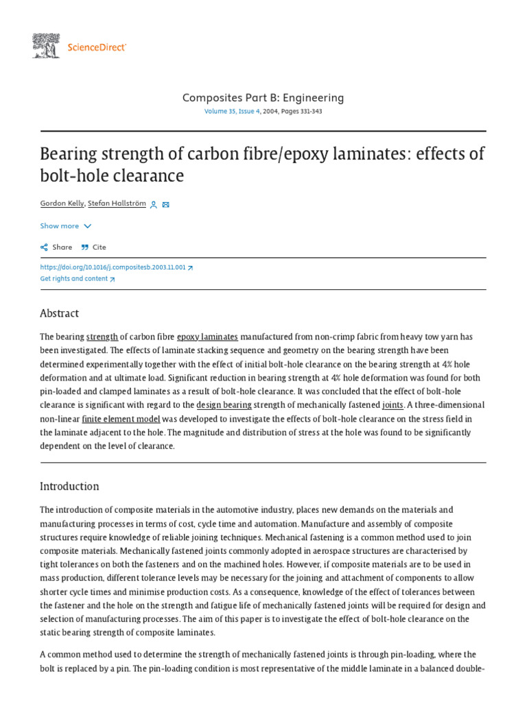 Bearing Strength of Carbon Fibre - Epoxy Laminates - Effects of Bolt ...