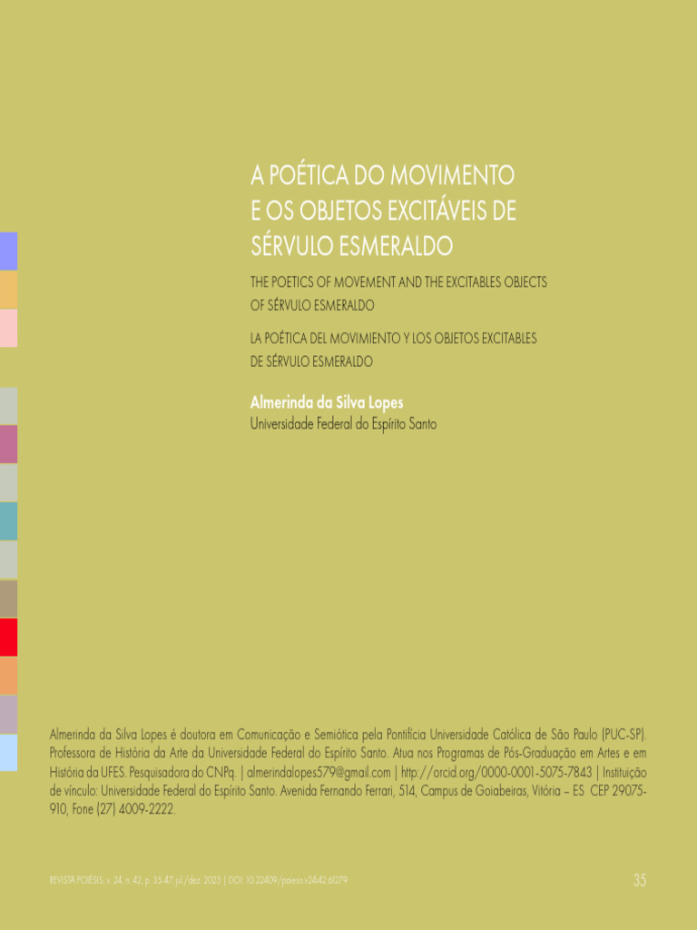 A po tica do movimento e os objetos excit veis de s rvulo esmeraldo