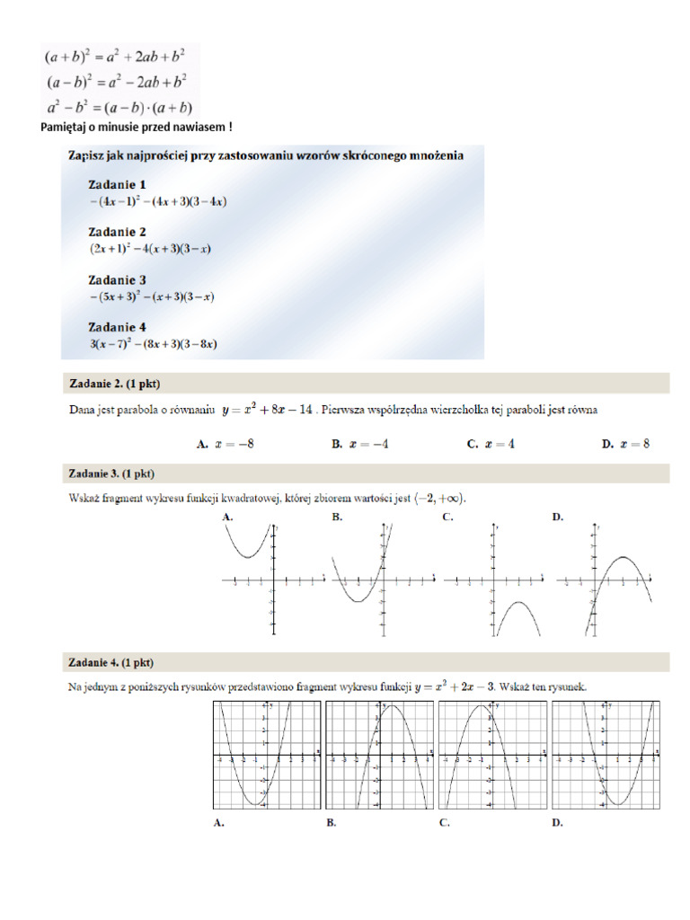 funkcja-kwadratowa-zadania-pdf