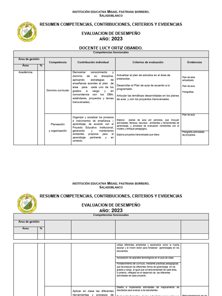Formato Evaluacion Docentes 2023 | PDF | Evaluación | Plan de estudios