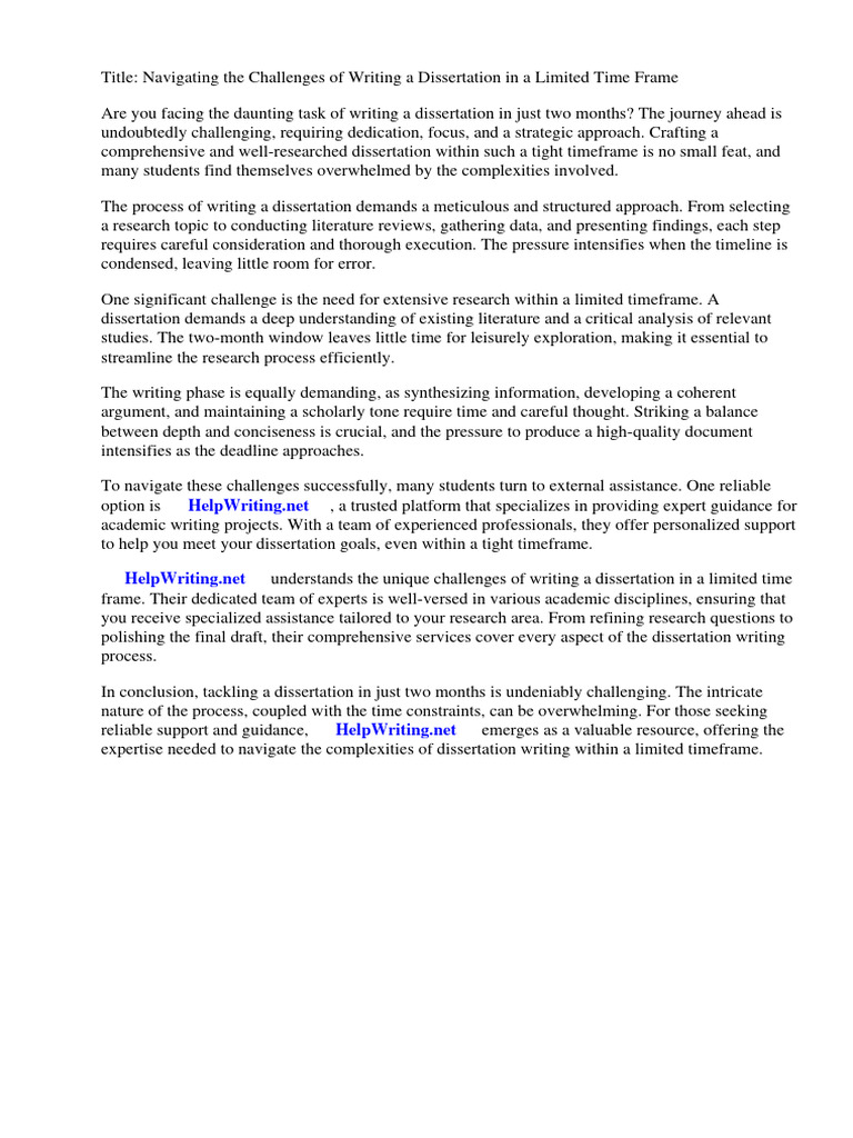 How To Write A Dissertation in 2 Months | PDF | Thesis | Science
