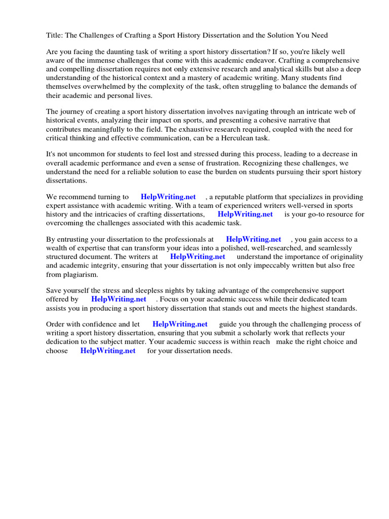 Sport History Dissertation Ideas PDF Sports Obesity