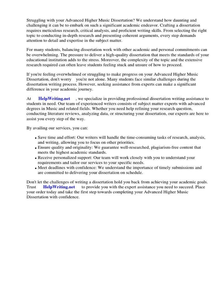 Advanced Higher Music Dissertation Help | PDF | Thesis | Curriculum