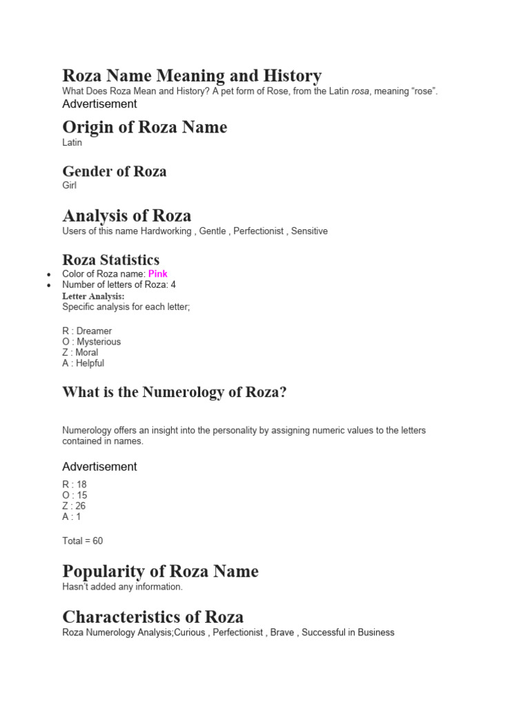 Roza Name Meaning and History | PDF