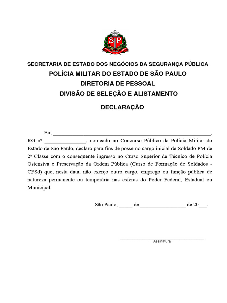 Declaração de Inexistência de Vínculo Público | PDF | Finanças e ...