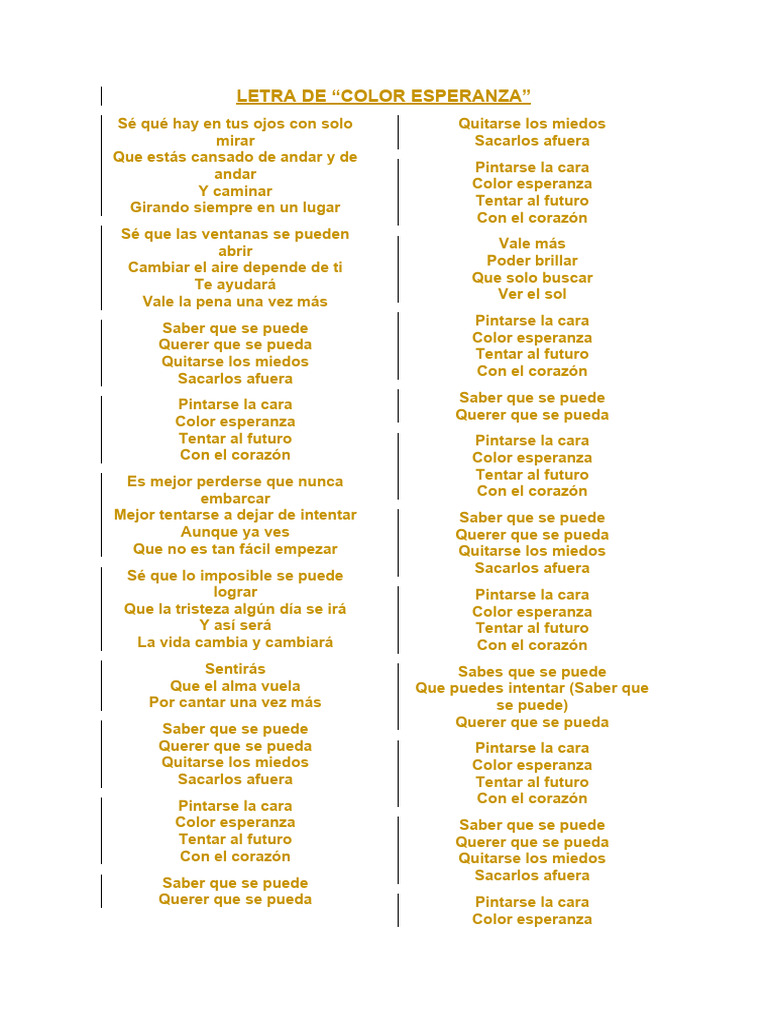 Letra de color esperanza pdf
