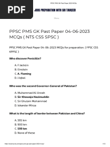 PPSC PMS GK Past Paper 2023 MCQs
