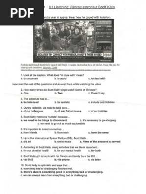 Retired Astronaut. Confinement Advice. Answer Key
