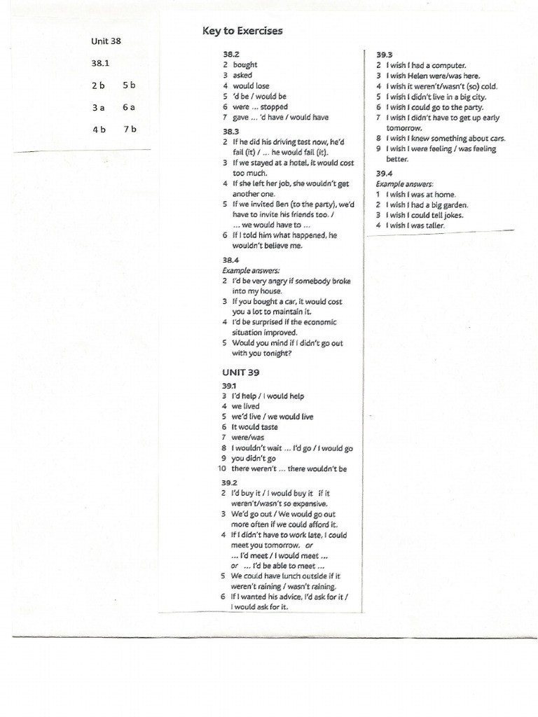 Key To Exercises Units 38-39 | PDF