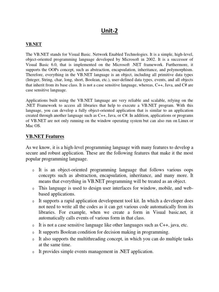 Unit - 2 VB | PDF | Window (Computing) | Data Type