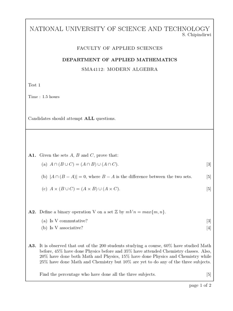 Modern, Test 1, Dec.2019 | PDF | Mathematics | Abstract Algebra