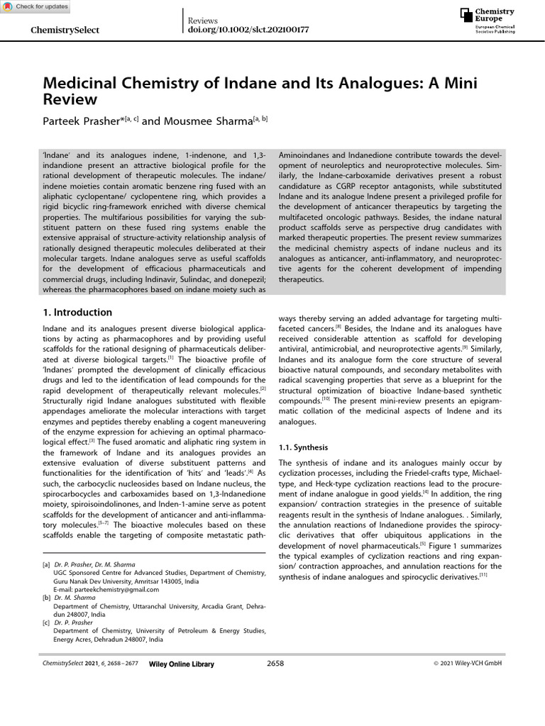 Medicinal Chemistry of Indane Compounds | PDF | Nonsteroidal Anti ...