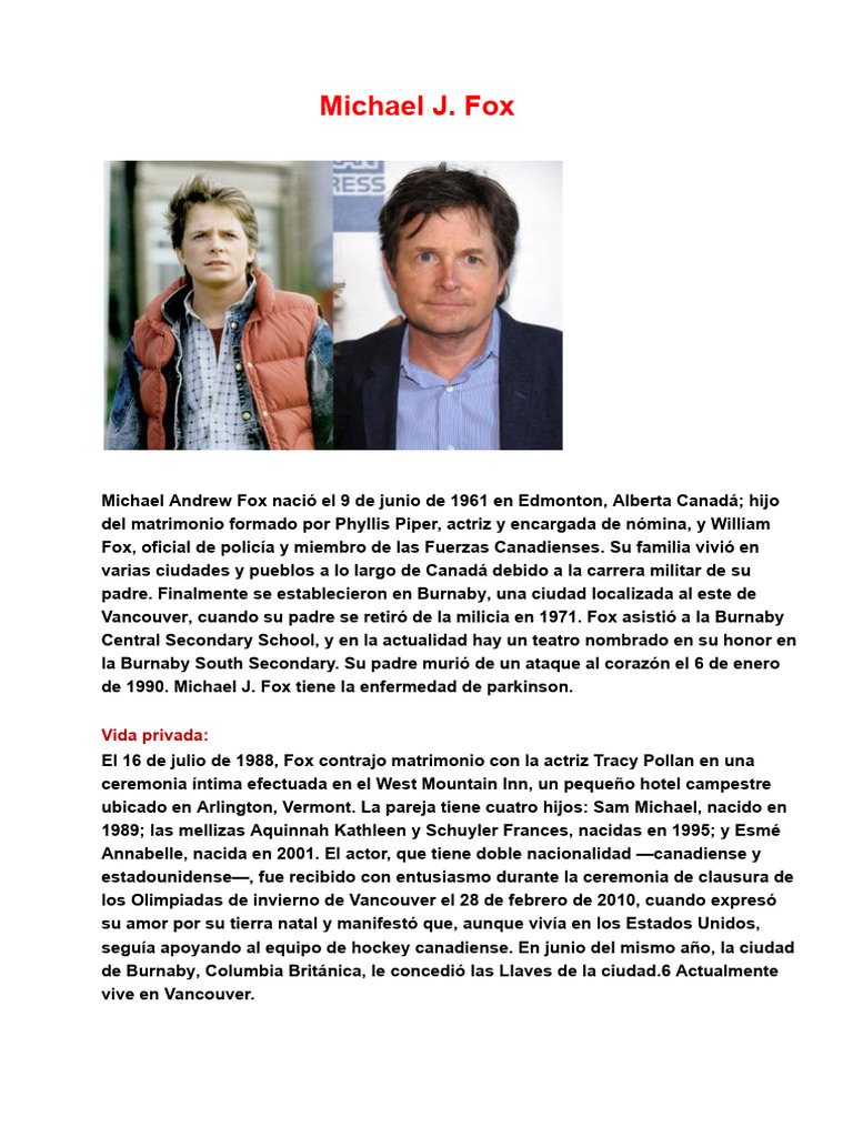 Michael J. Fox Biografia | PDF, image size:768x1024