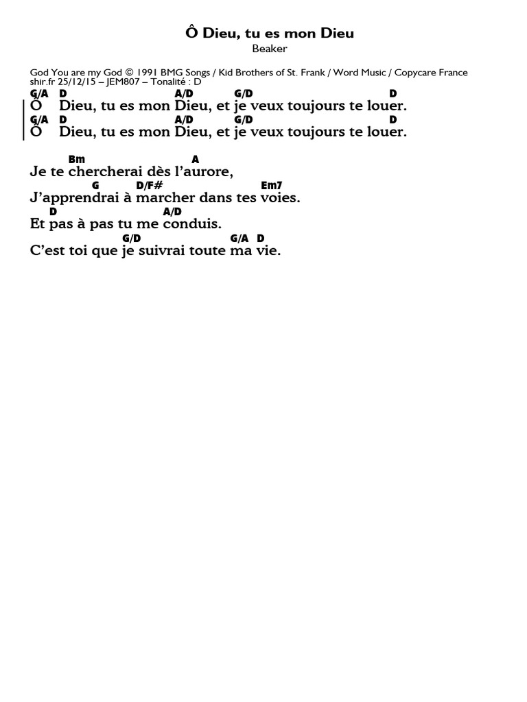 Ô Dieu, tu es mon Dieu - Paroles | PDF