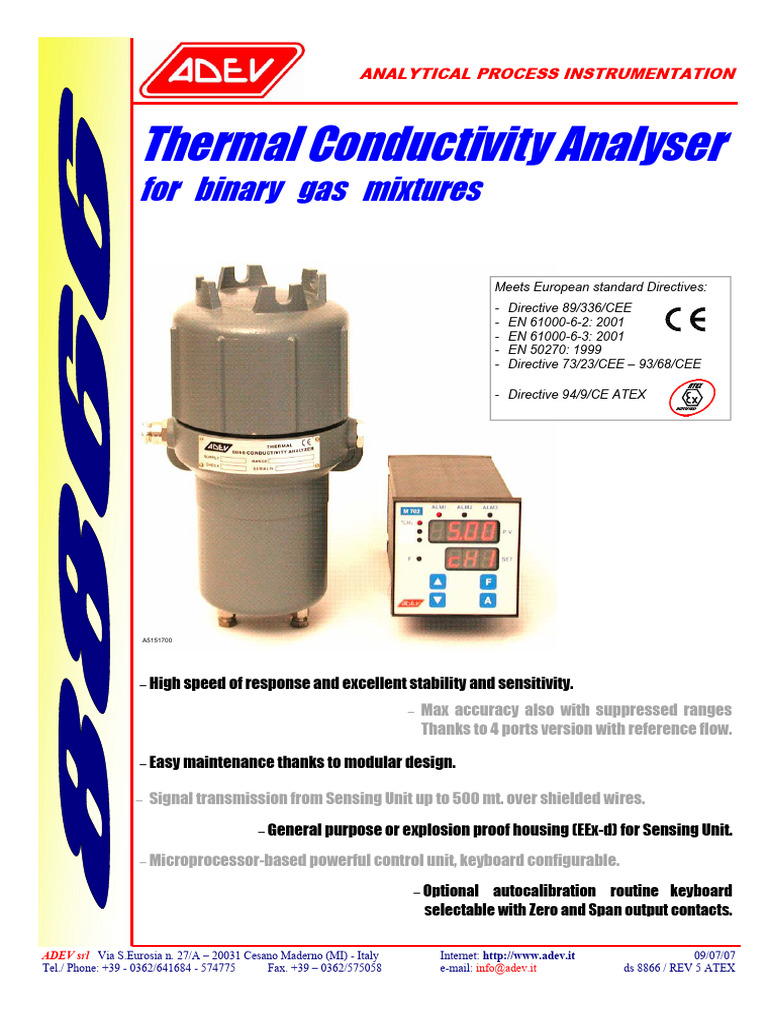 Thermal Conductivity Analyzer Specs | PDF | Power Supply | Flow Measurement