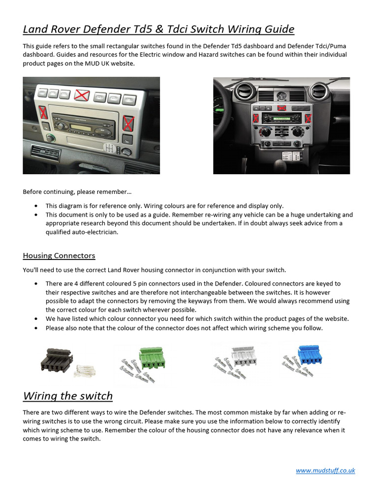 Defender Td5 & Tdci Switch Wiring Guide | PDF | Switch | Relay