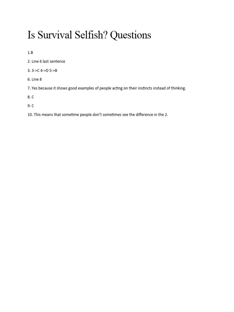 Is Survival Selfish Questions | PDF