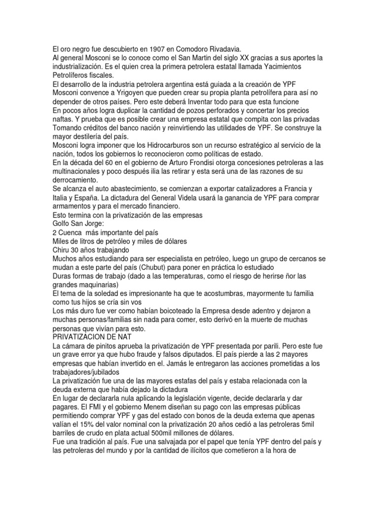 Apuntes Video de La Privatización de Ypf | PDF | Petróleo
