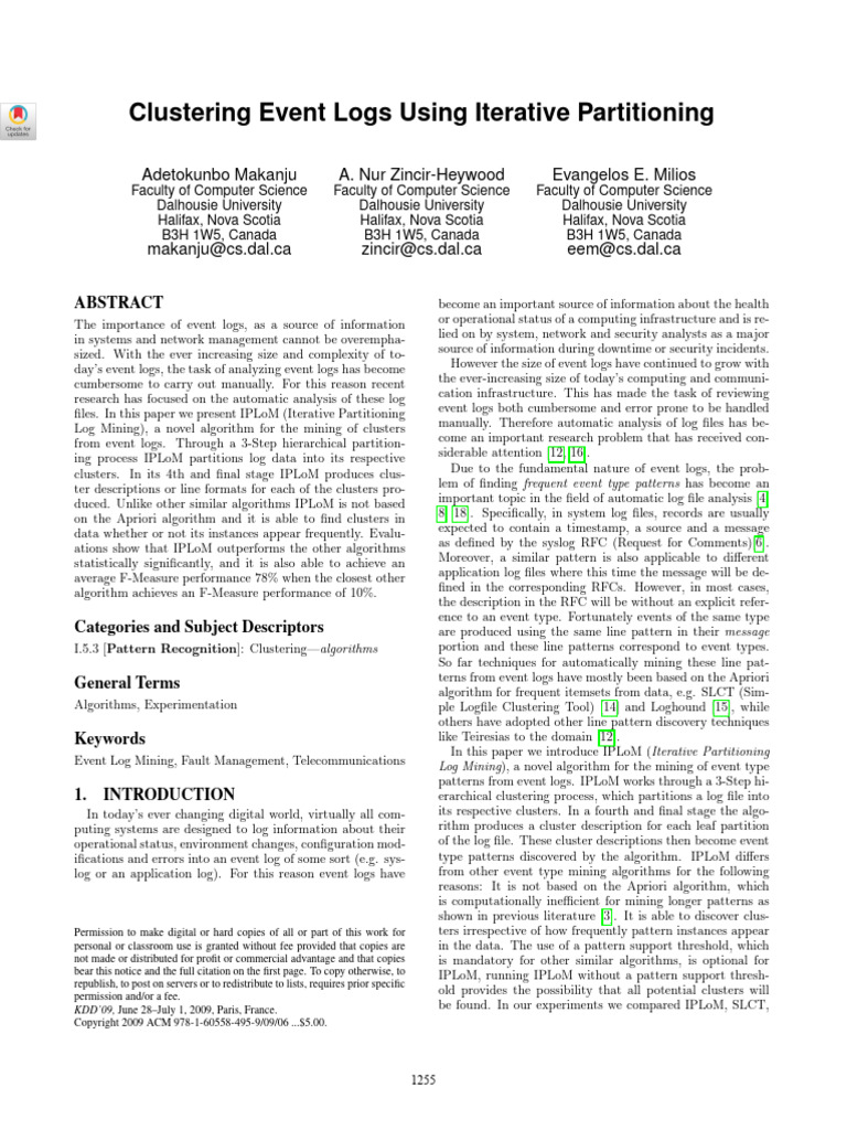 Iplom clustering event logs using iterative partitioning pdf