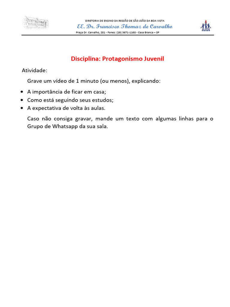 Atividade de Protagonismo Juvenil 9º Ano | PDF