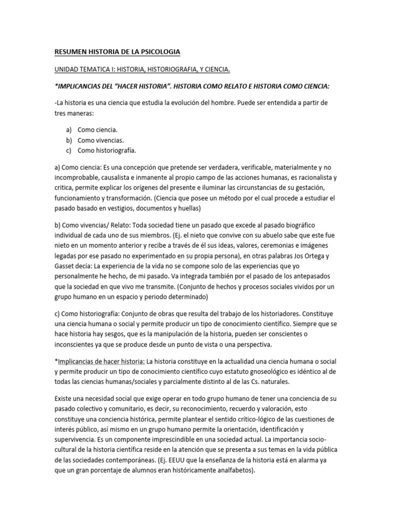 Resumen Historia De La Psicologia Correcion 1 Pdf Conocimiento