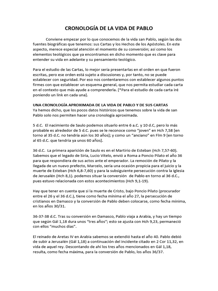 CRONOLOGÍA DE LA VIDA DE PABLO | PDF | Pablo el apóstol | Bernabé