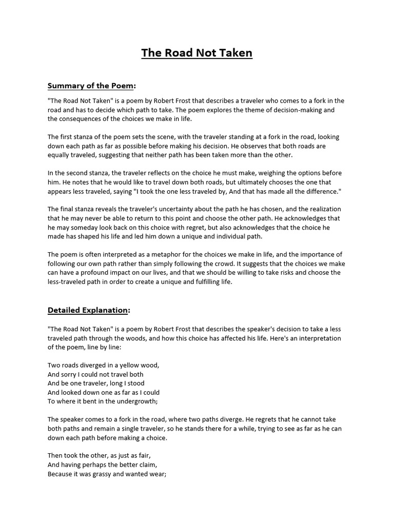 The Road Not Taken | PDF | Choice