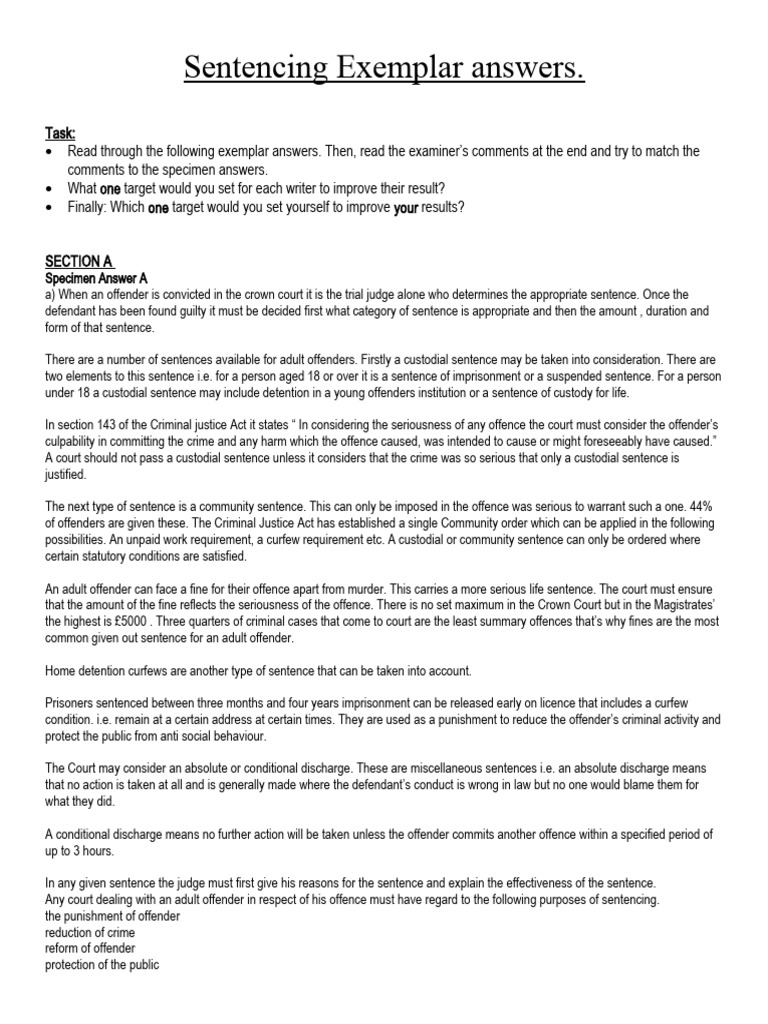 Sentencing Exemplar Answers | PDF | Sentence (Law) | Crimes