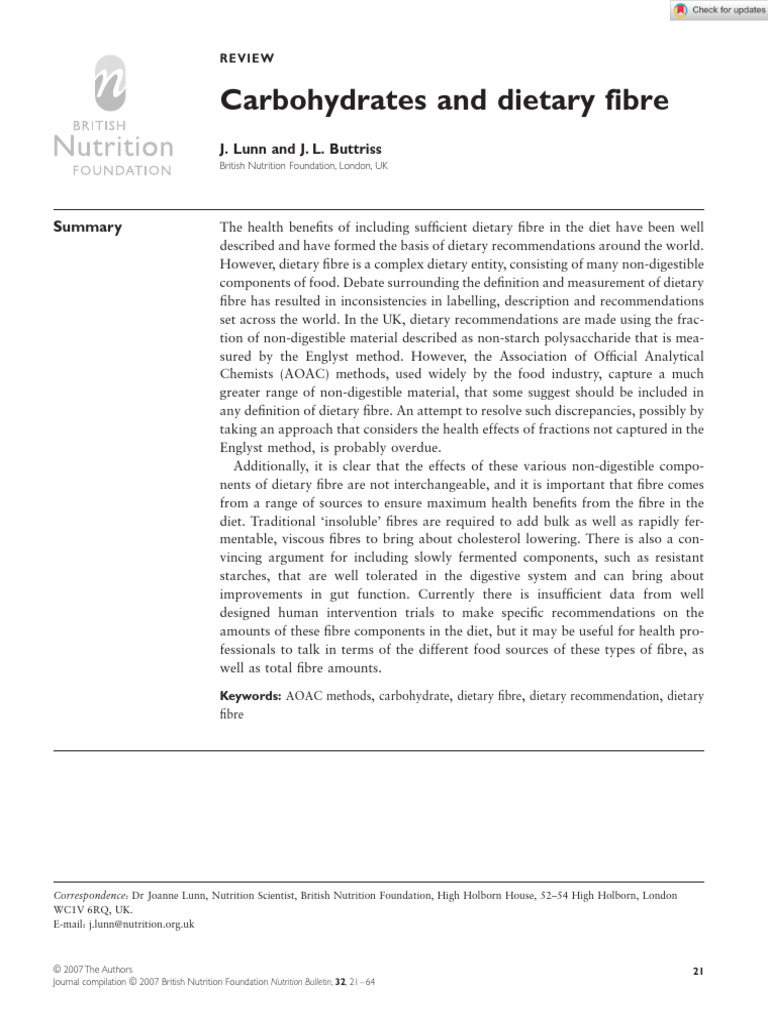Dietary Fibre: Definitions and Sources | PDF | Carbohydrates | Diet ...