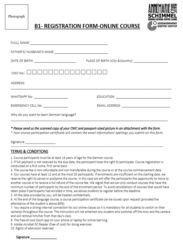 German Language Course Registration Form | PDF | Educational Technology